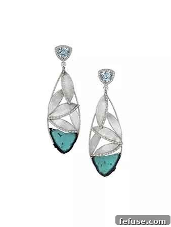 Earrings in platinum with blue tourmaline slices