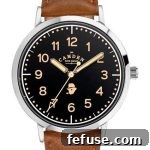 STEEL CASE WITH BLACK DIAL AND TAN LEATHER STRAP