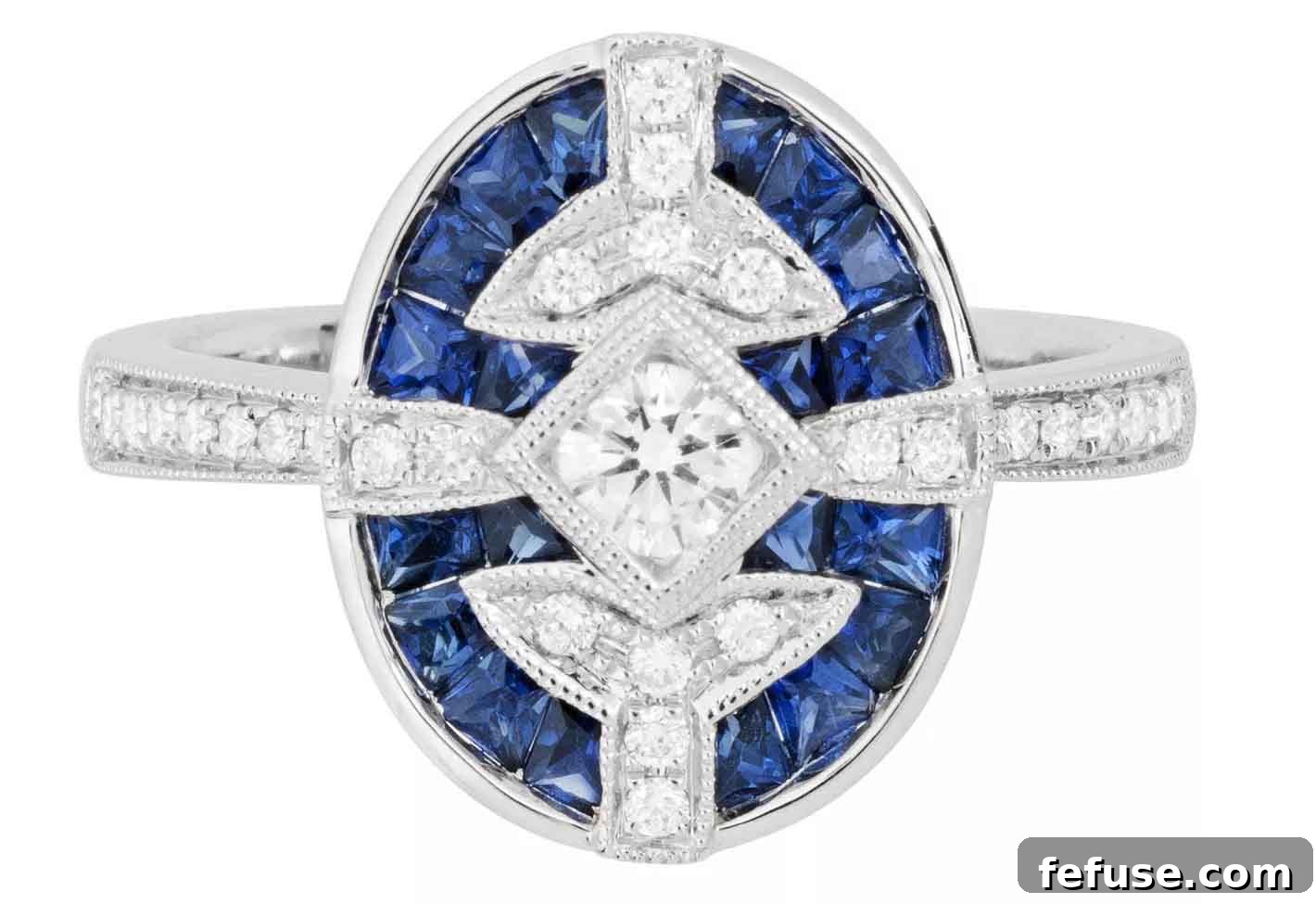 Lucerne ring in 14k white gold with princess-cut sapphires and diamonds