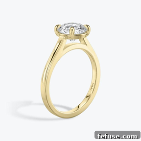 The Art of the Stack: Pairing Engagement Ring Shapes with the Perfect Wedding Band 4 The Cathedral Ring in 18k Yellow Gold (Featuring a Round Brilliant Stone and Plain Band)