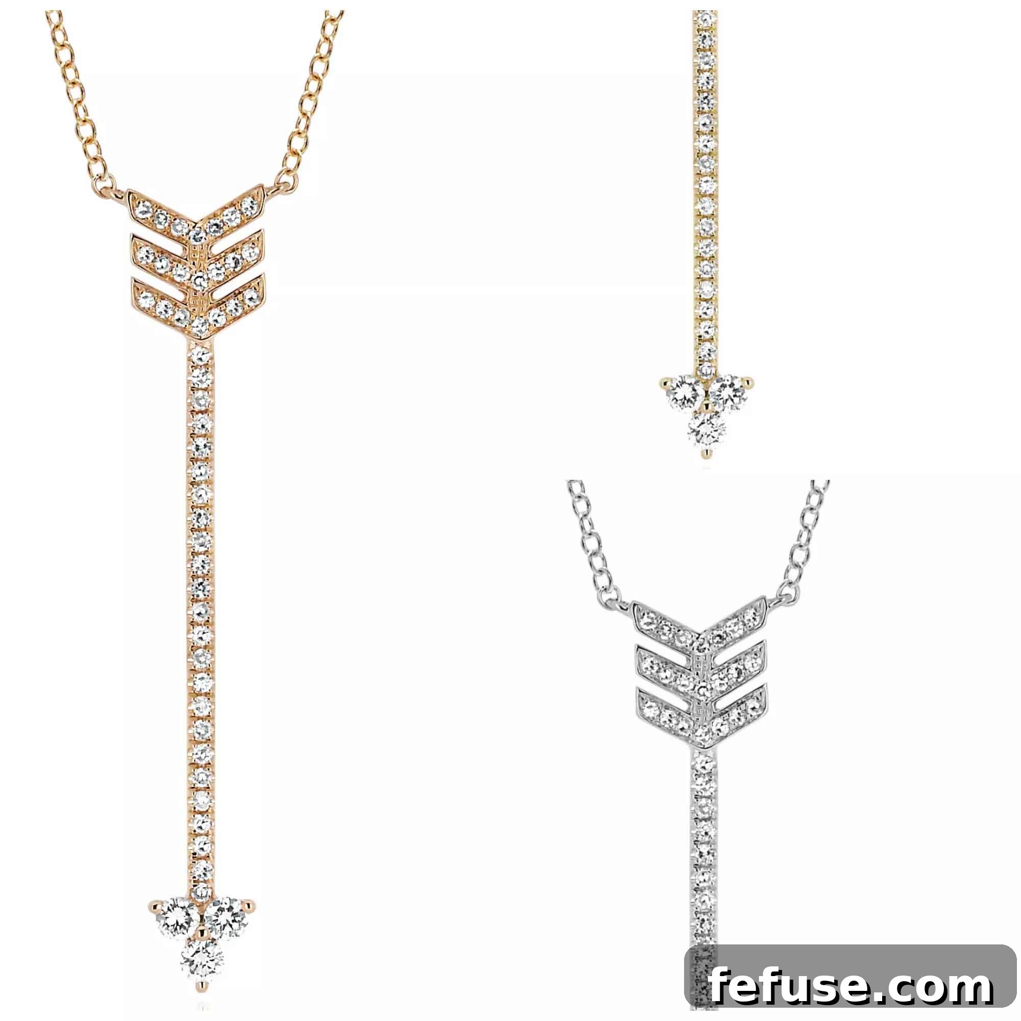 374 - EF Collection Diamond Trio Arrow Necklace in 14k rose, yellow, or white gold
