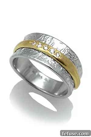 18k Yellow Gold and Palladium Double Band Diamond Ring by K.Mita Design