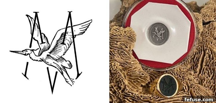 Kara and E's custom signet ring featuring a Great Blue Heron engraving, symbolizing their unique love story in Tennessee, handcrafted by Rebus Signet Rings.