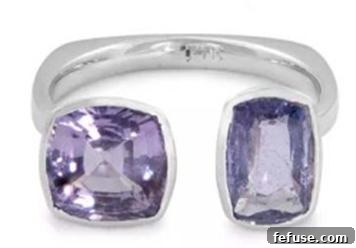Split ring in 14k white gold with cushion and elongated-cushion-cut sapphires