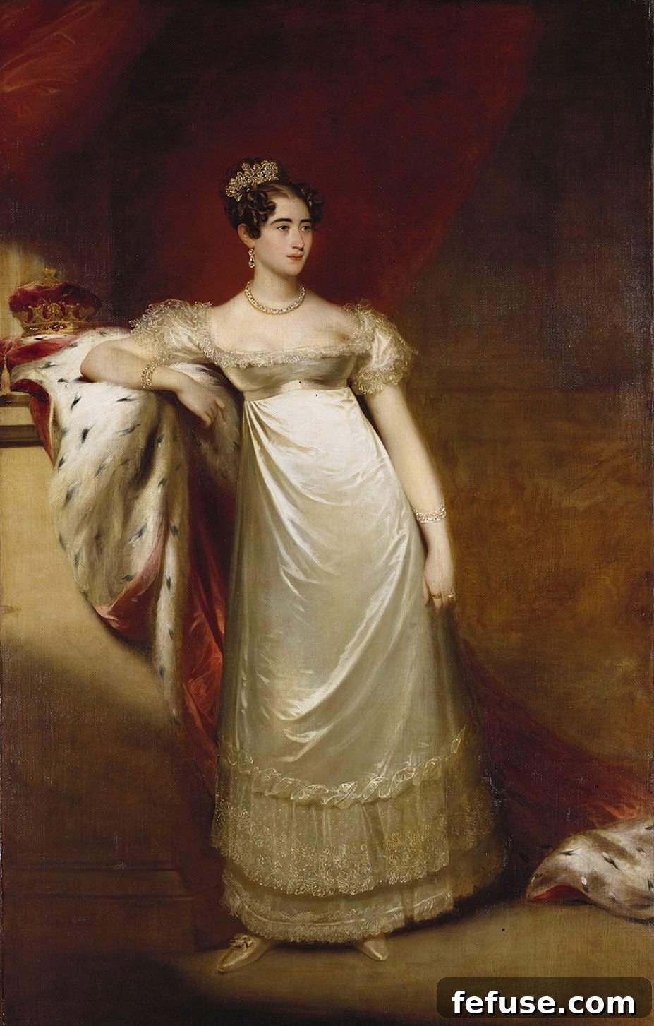 William Beechey's portrait of Augusta, Duchess of Cambridge (1797-1889), the original owner of the famous Cambridge Emeralds.