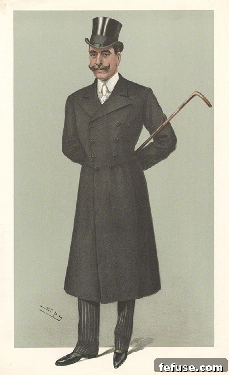 A caricature of Major His Serene Highness Prince Francis of Teck from 1902, the prince who nearly bequeathed the Cambridge Emeralds out of the royal family.