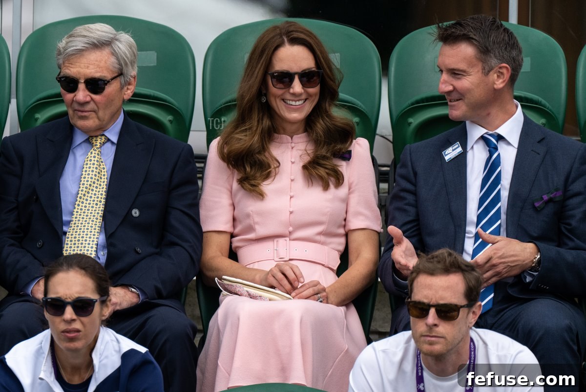 Catherine, Duchess of Cambridge is seen in the stands during Day Thirteen of The Championships - Wimbledon 2021 at All England Lawn Tennis and Croquet Club on July 11, 2021 in London, England