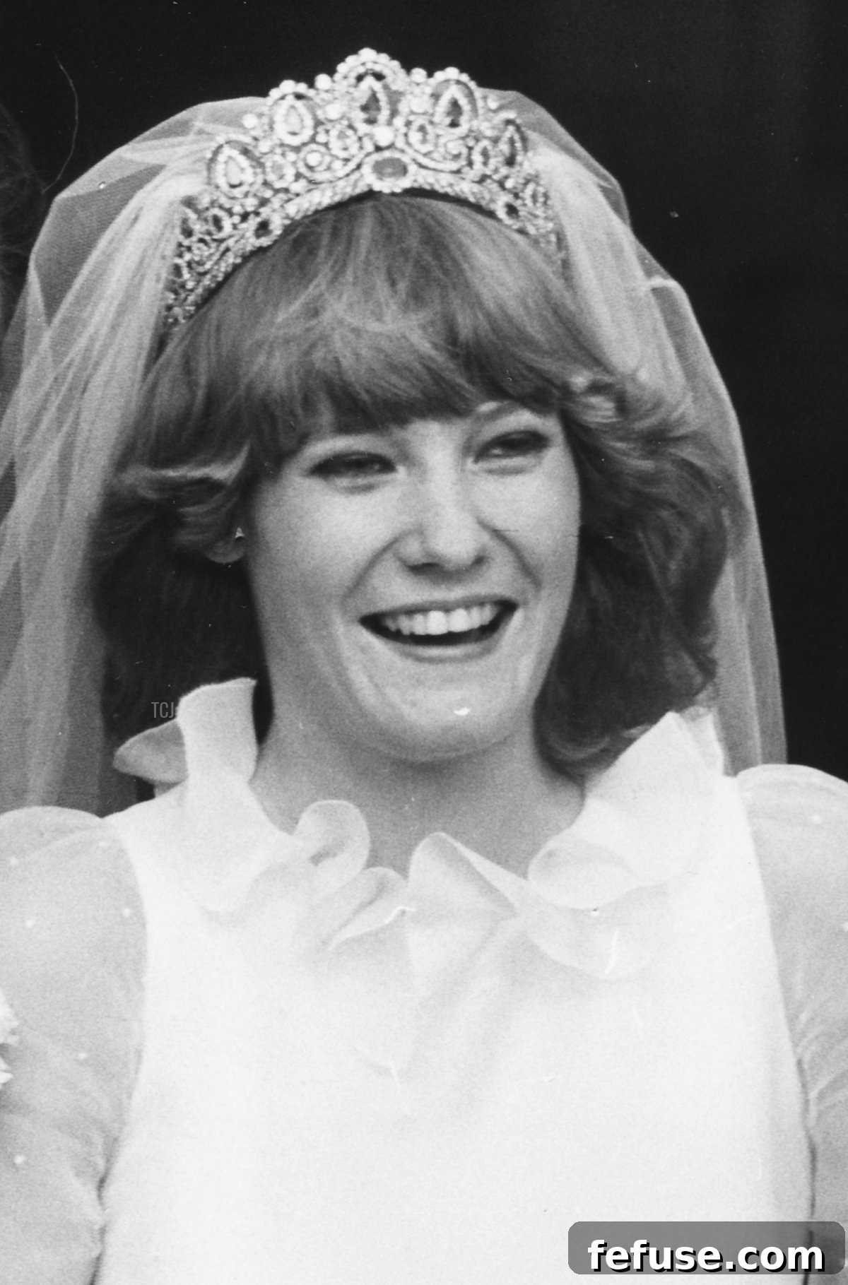 Gerald Grosvenor, 6th Duke of Westminster, and his new wife Natalia Phillips smiling happily on their wedding day outside St Mary's Church, Luton, February 20th 1978