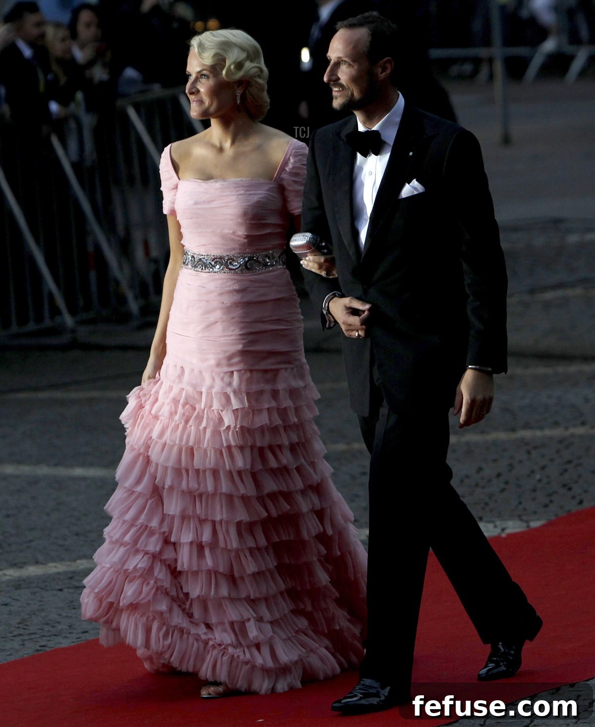Norway's Crown prince Haakon Crown and Princess Mette-Marit arrive for a gala performance at the Stockholm Concert Hall in Stockholm on June 18, 2010