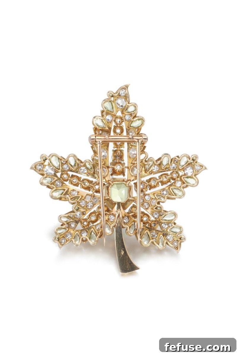 Exceptional Rare Peridot Brooch at Auction 5 René Boivin, Peridot and diamond brooch, French marks