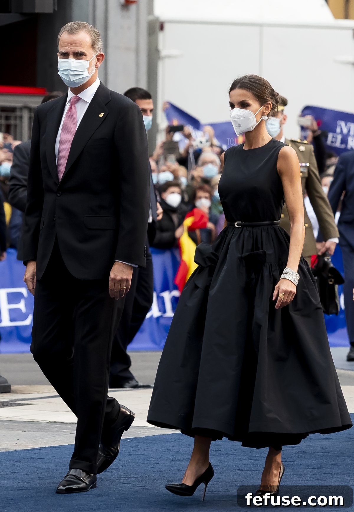 King Felipe VI of Spain and Queen Letizia of Spain arrive to the Campoamor Theatre ahead of the 'Princesa de Asturias' Awards Ceremony 2021 on October 22, 2021 in Oviedo, Spain