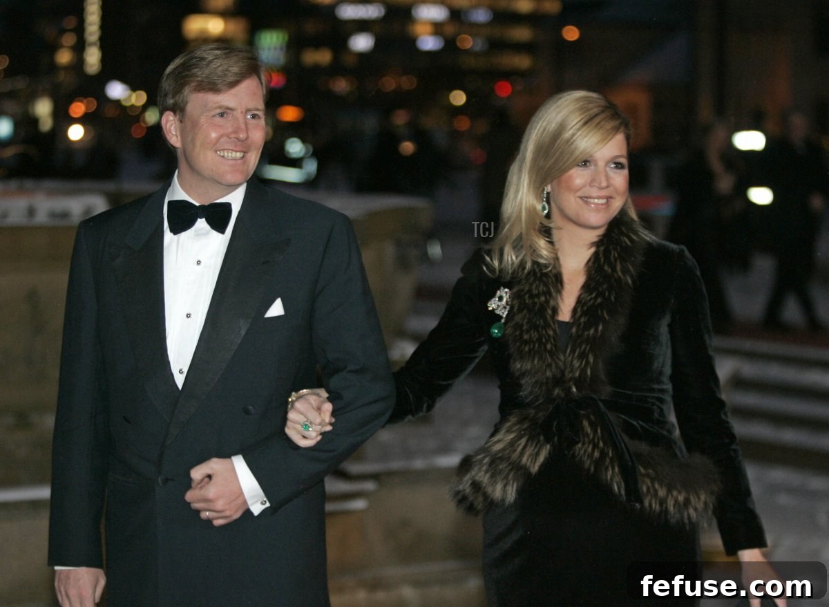 Dutch Prince Willem-Alexander and Princess Maxima arrive for Norwegian King Harald's 70th birthday celebrations 23 February 2007 at Oslo City Hall with a number of foreign Royals and dignitaries present