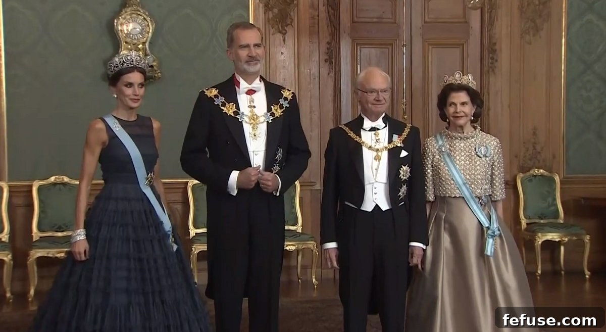 The Swedish and Spanish royals attend the Spanish state dinner, 24 Nov 2021