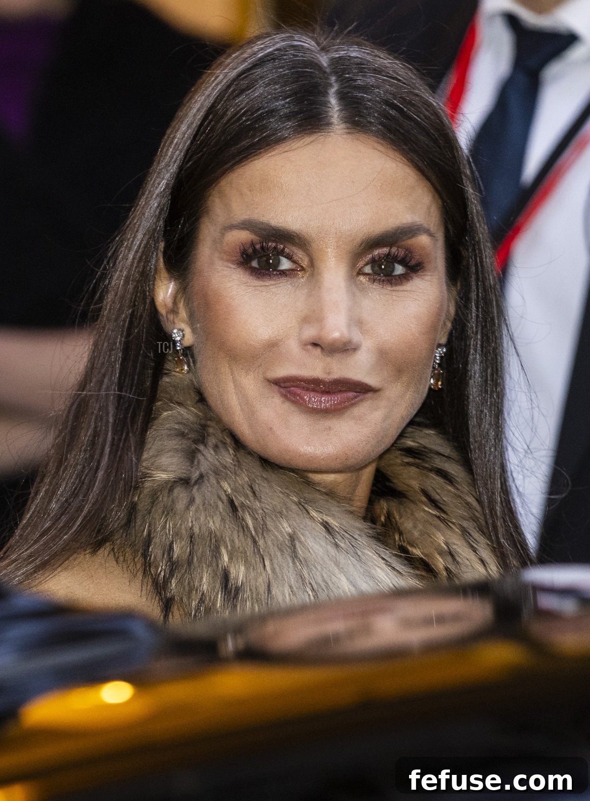 Queen Letizia of Spain leaving the Nobel Museum after seeing a special exhibition on Santiago Ramon y Cajal on November 24, 2021 in Stockholm, Sweden