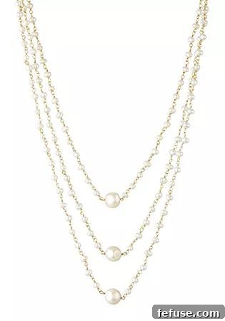 Modern triple strand freshwater pearl necklace in 18k gold vermeil by Elyssa Bass