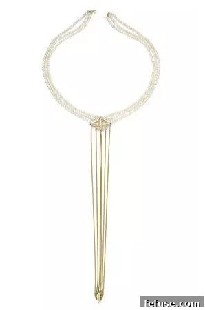 Geometric Losange pearl and diamond necklace in 18k yellow gold by Melanie Georgacopoulos