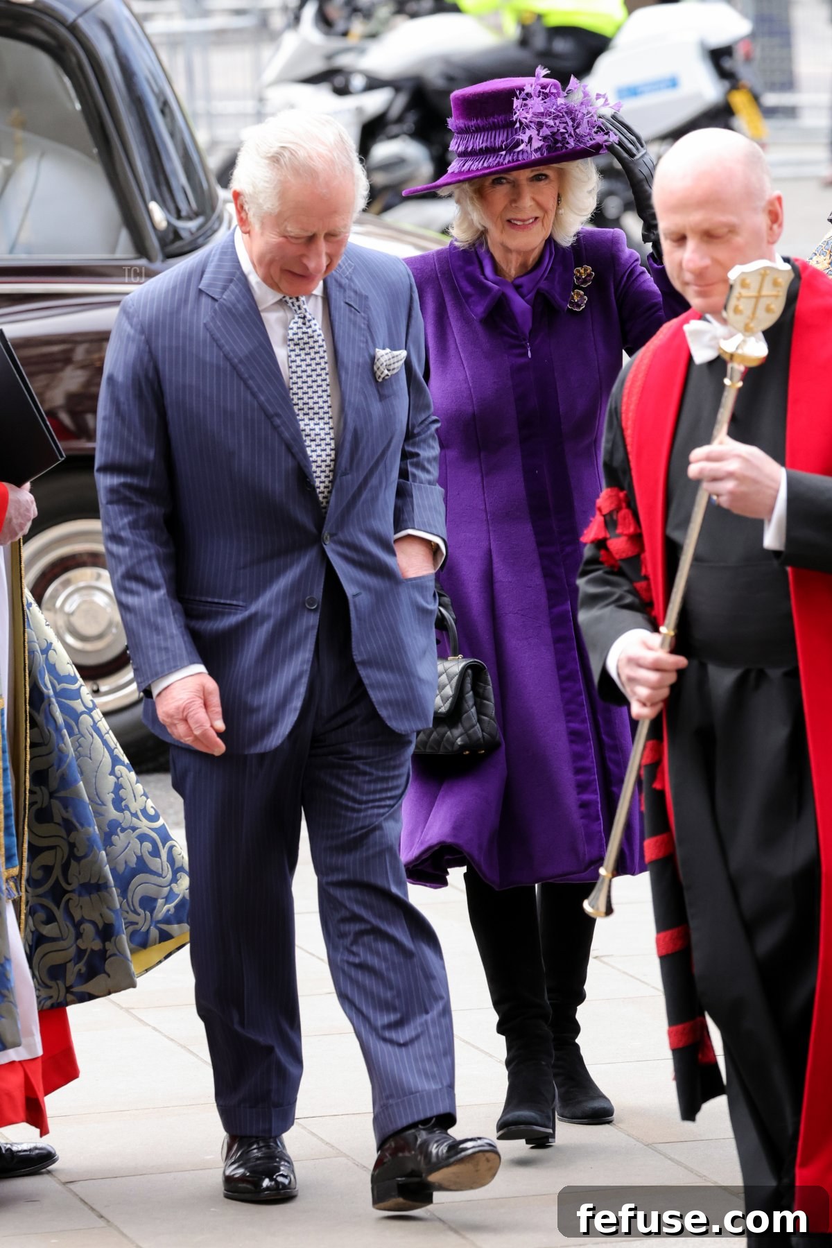 Prince Charles, Prince of Wales and Camilla, Duchess of Cornwall arrive at Westminster Abbey for The Commonwealth Day Service on March 14, 2022 in London, England