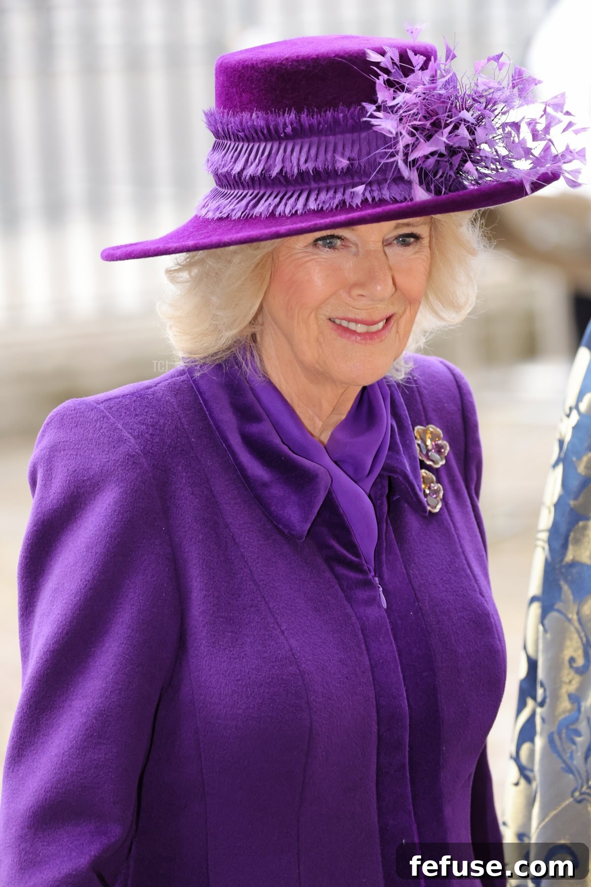 Camilla, Duchess of Cornwall arrives at Westminster Abbey for The Commonwealth Day Service on March 14, 2022 in London, England