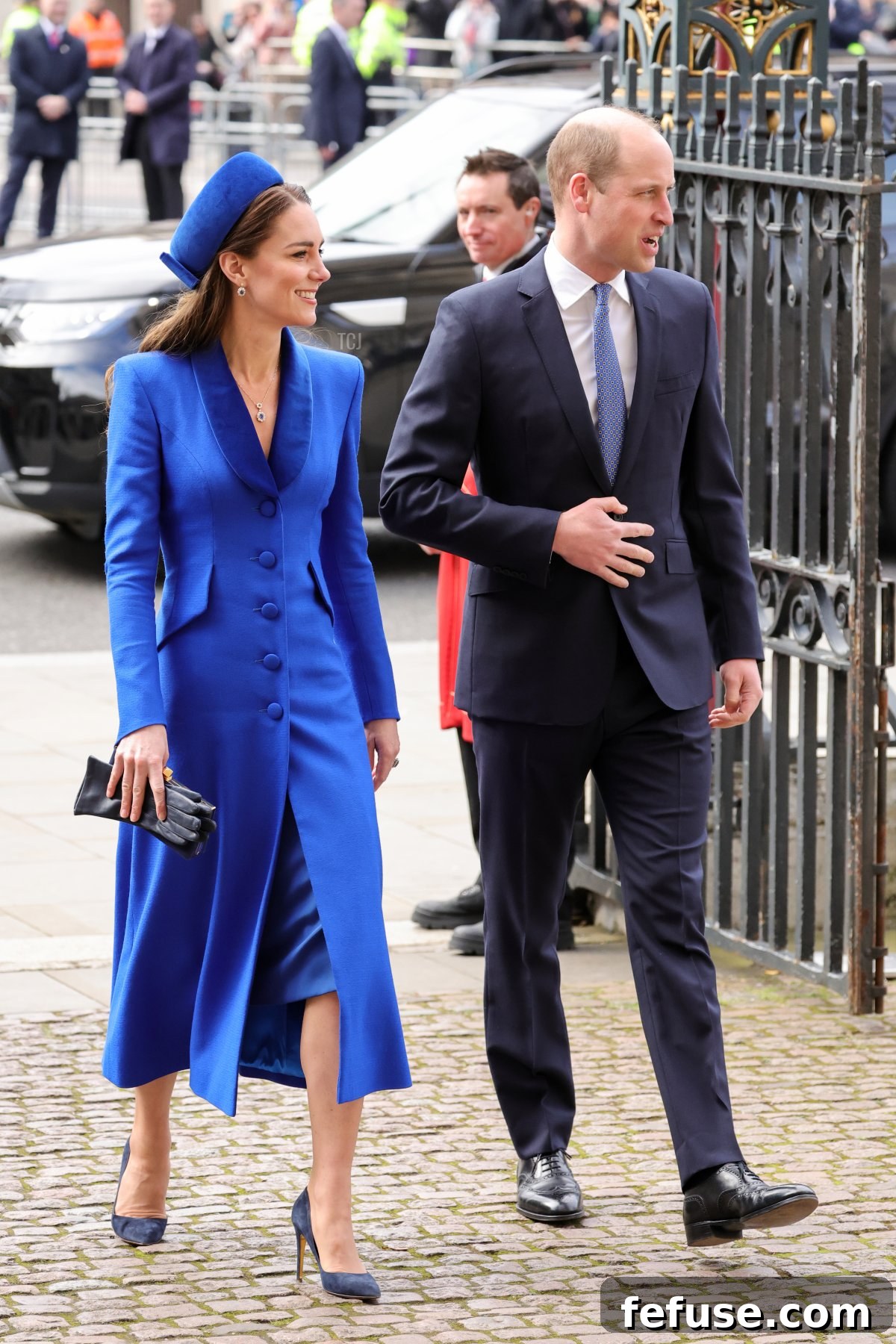 Catherine, Duchess of Cambridge and Prince William, Duke of Cambridge arrive at Westminster Abbey for The Commonwealth Day Service on March 14, 2022 in London, England