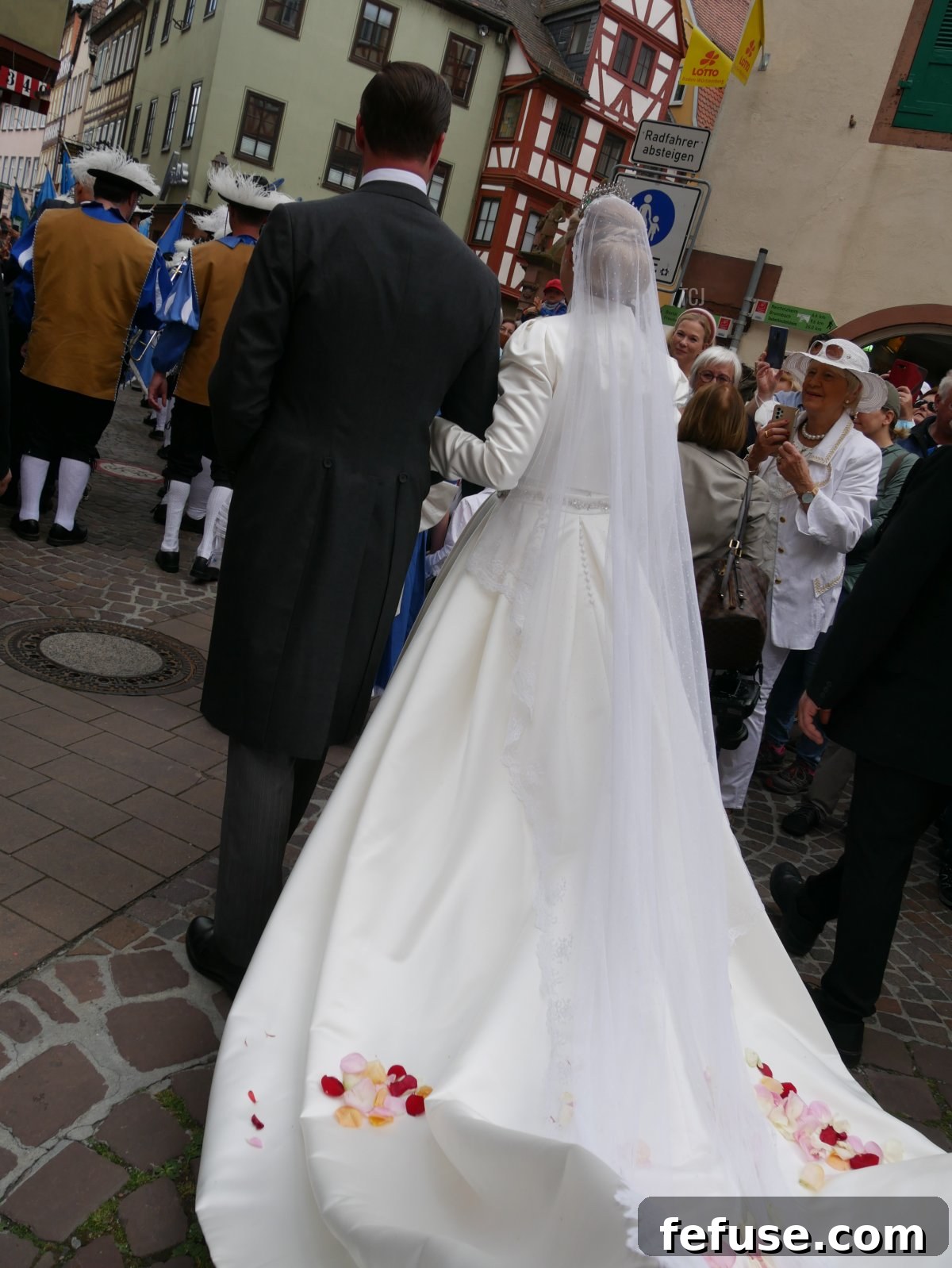 Germany's Princely Emerald Bridal Crown 5 Princess Amelie wearing a traditional lace veil, believed to be a cherished family heirloom, during her wedding ceremony in Wertheim.