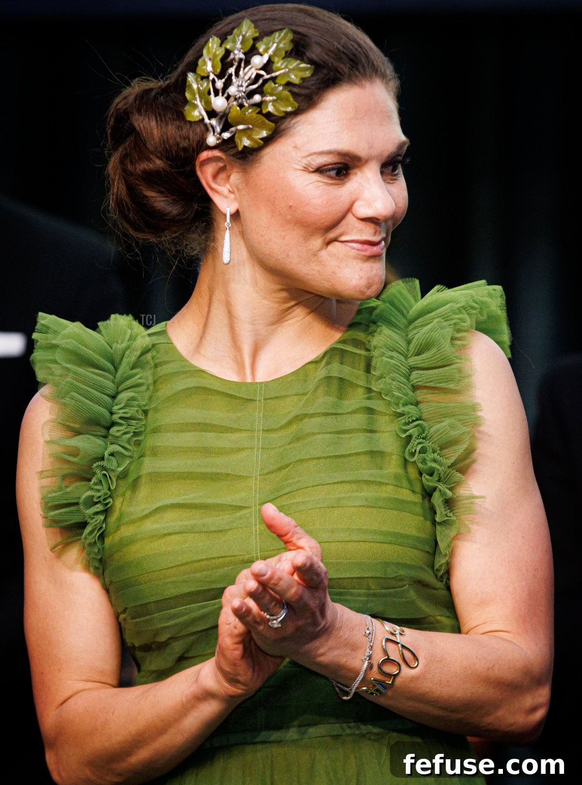 Crown Princess Victoria of Sweden attends the Entrepreneurs award ceremony of the Swedish Chamber of Commerce gala dinner at the Okura Hotel on June 7, 2022 in Amsterdam, Netherlands