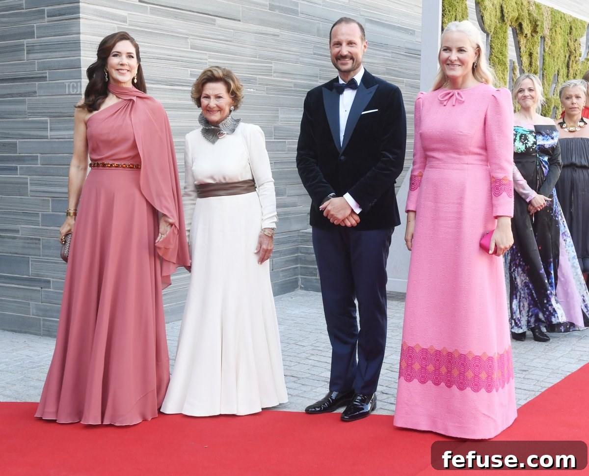Crown Princess Mary, Queen Sonja, Crown Prince Haakon and Crown Princess Mette-Marit attend an official dinner in conjunction with the opening of the new National Museum on June 10, 2022 in Oslo, Norway