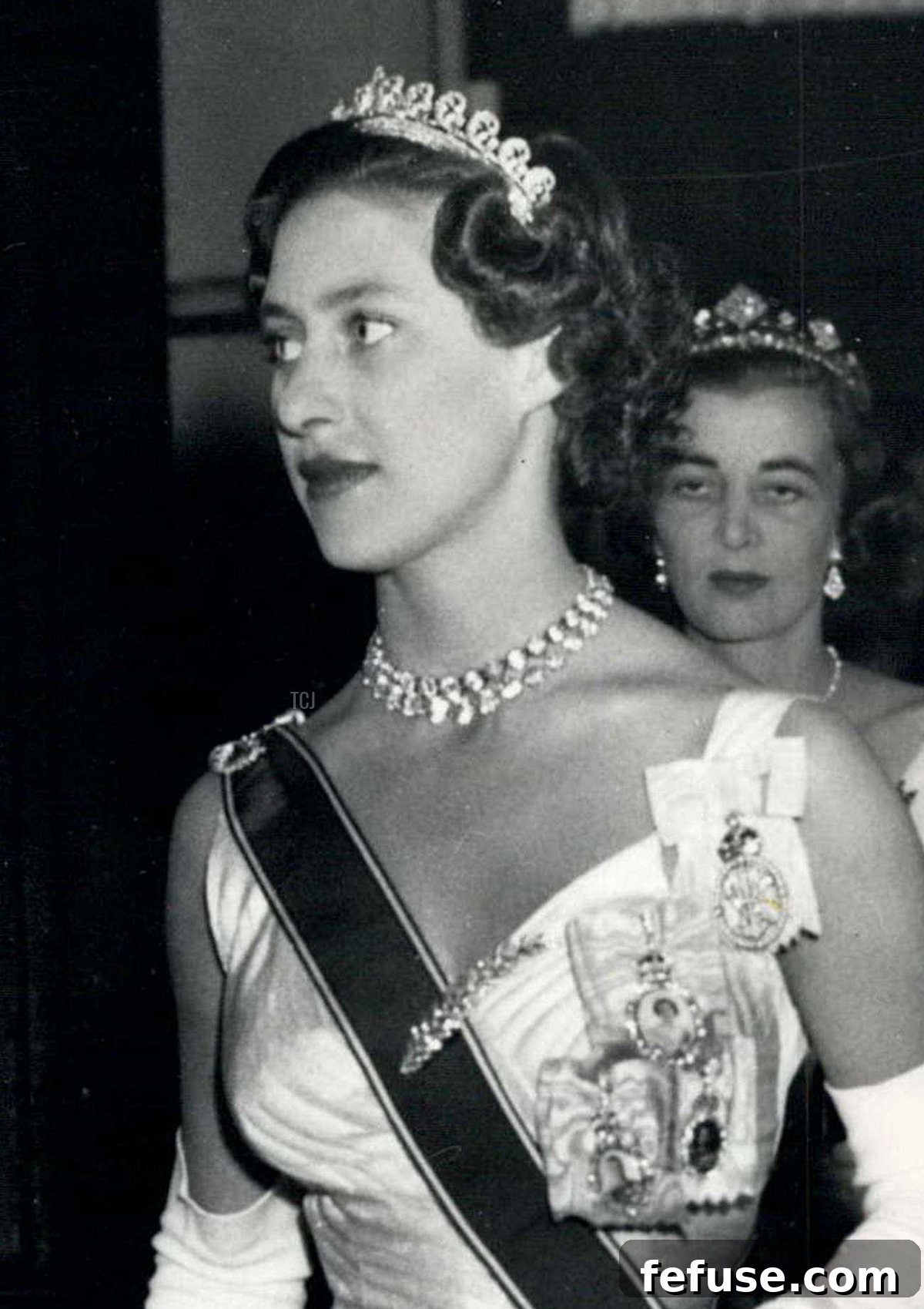 Princess Margaret arriving at Covent Garden Opera House last night, for the Gala Performance held in honor of King Gustav and Queen Louise of Sweden, 1954