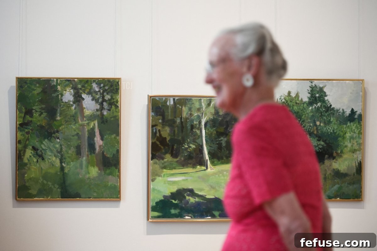 Queen Margrethe II of Denmark inaugurates her works at the Henri Martin museum in Cahors, southern France, on August 17, 2022