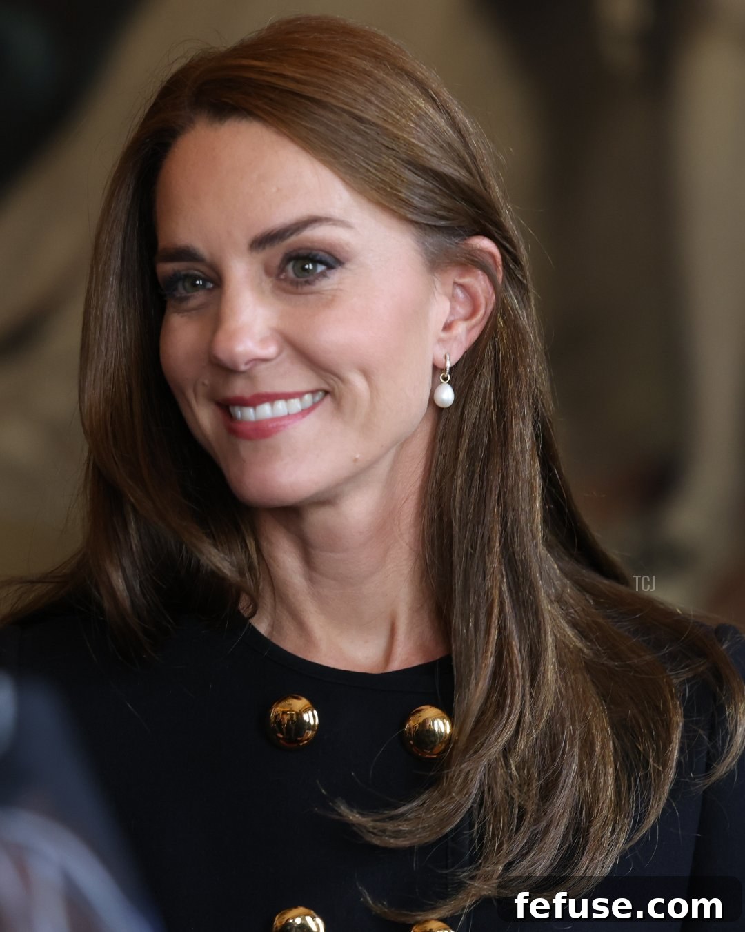 Prince William and Catherine, Princess of Wales, visit Windsor Guildhall to thank funeral volunteers and staff, with Catherine wearing her Annoushka pearl drops and Kiki McDonough diamond hoops.