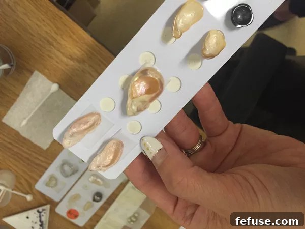 A collection of hollowed-out pearls, ready for transformation into unique little h geode-like jewelry pieces