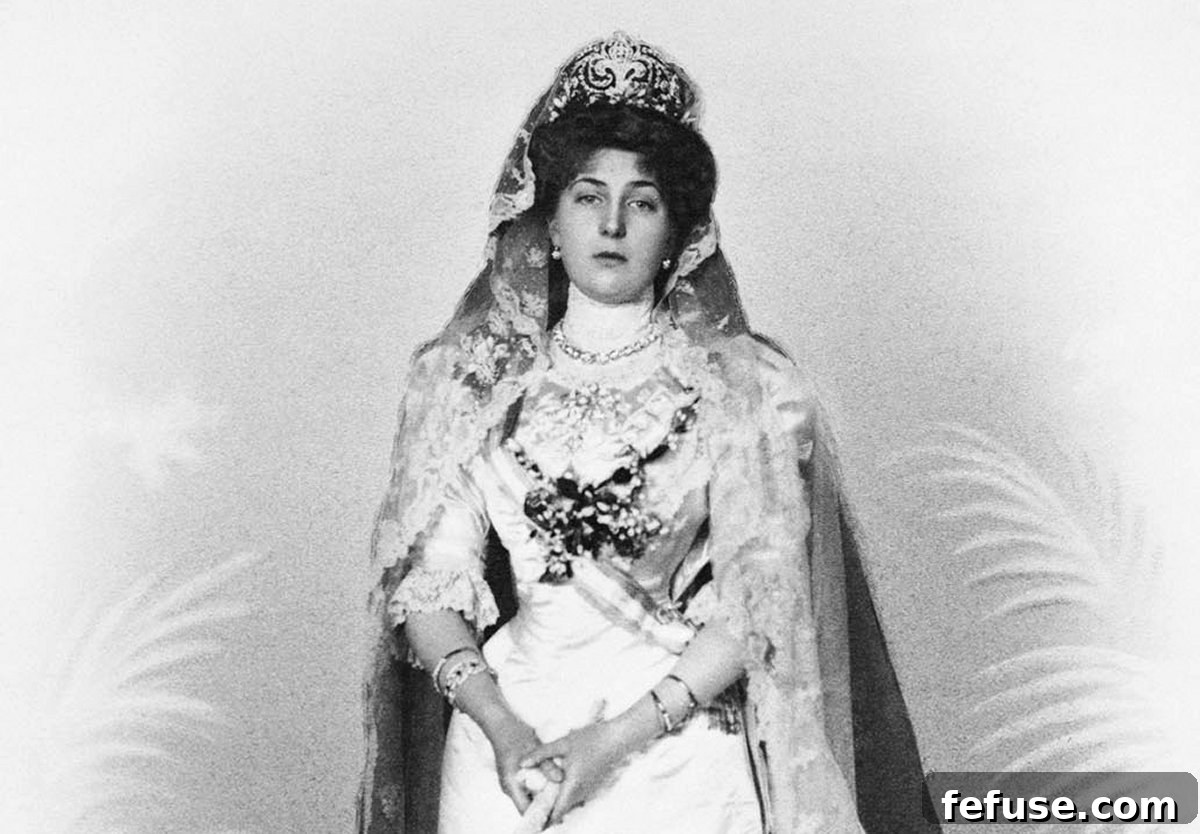 Queen Ena in her wedding gown, 1906 (Grand Ladies Site)
