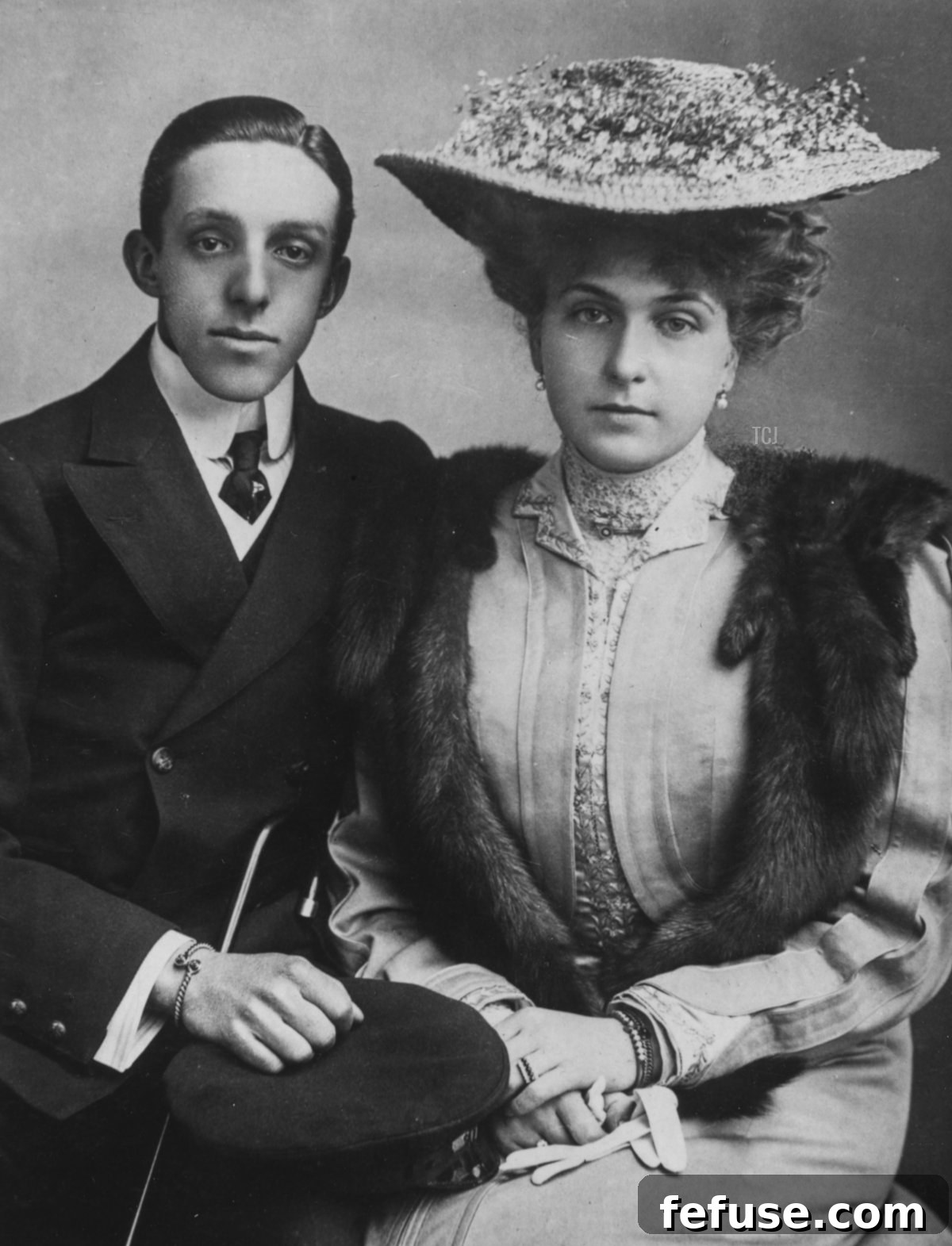 Portrait of King Alfonso XIII and Queen Victoria Eugenie of Spain, in a picture taken by Mullins of Ryde, in April 1906