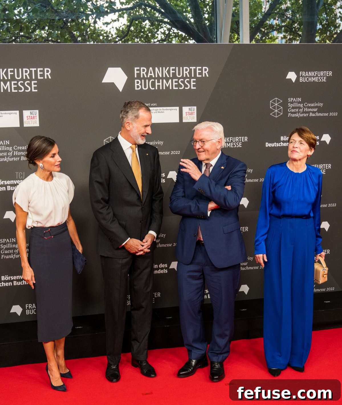 Queen Letizia and King Felipe VI of Spain, with President Frank-Walter Steinmeier and Elke Büdenbender, at the 2022 Frankfurt Book Fair opening.