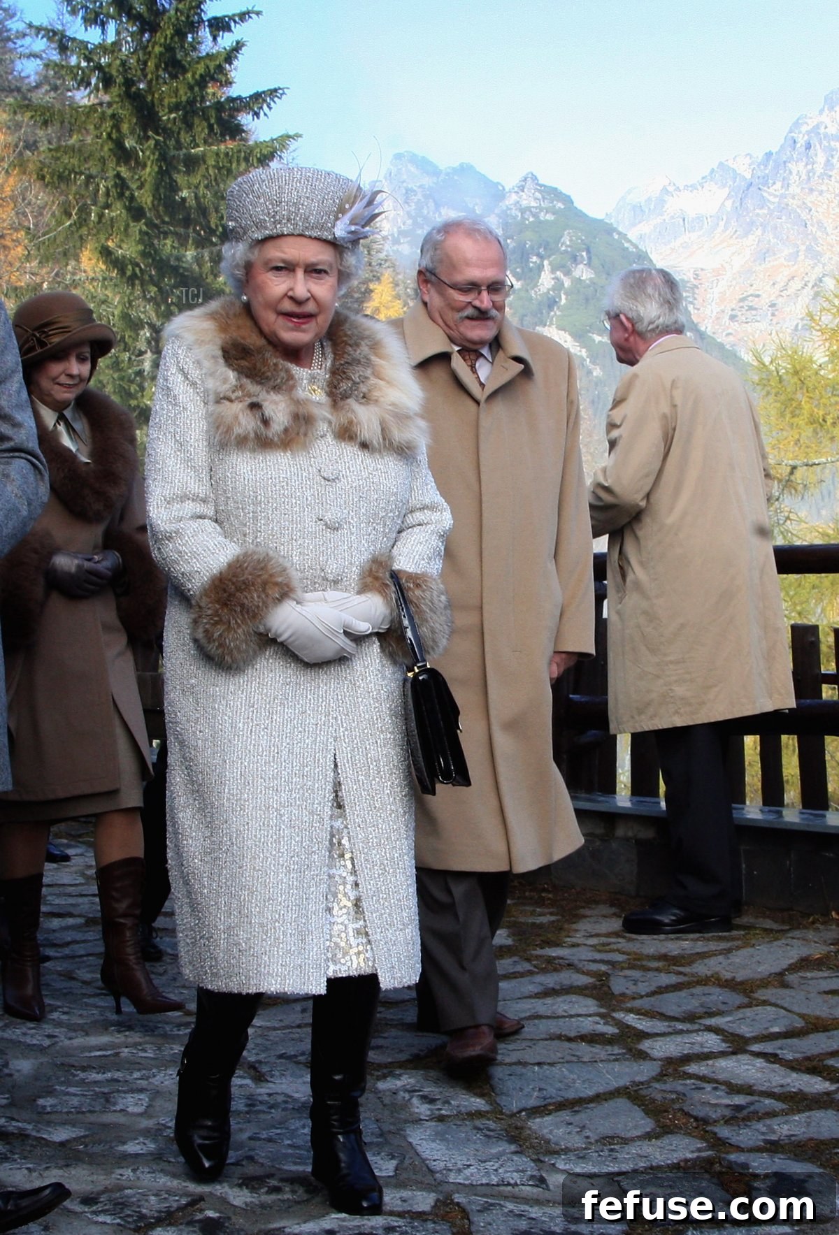 Queen Elizabeth II and President of Slovakia Ivan Gasparovic tour Hrebienok Ski Resort during their state visit to Slovakia on October 24, 2008.