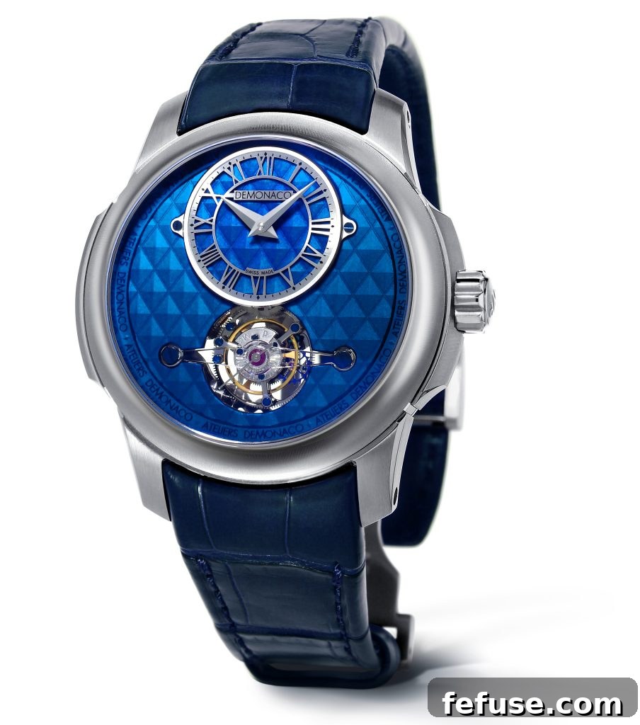 Atelires DeMonaco Tourbillon Oculus 44 mm watch in titanium with royal blue dial