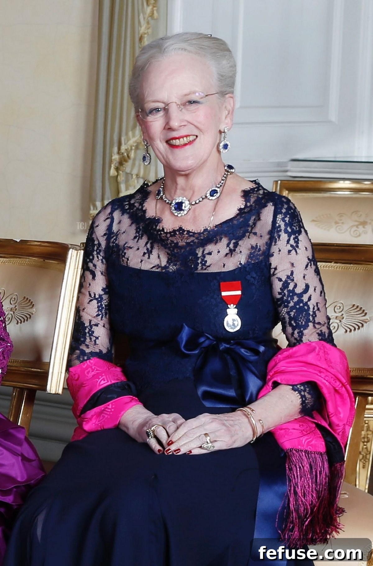 Picture taken on January 17, 2016 at the Royal Castle in Oslo shows Queen Margrethe II of Denmark on the occasion of the 25th anniversary of Norway's King Harald's ascension to the throne (LISE AASERUD/AFP via Getty Images)