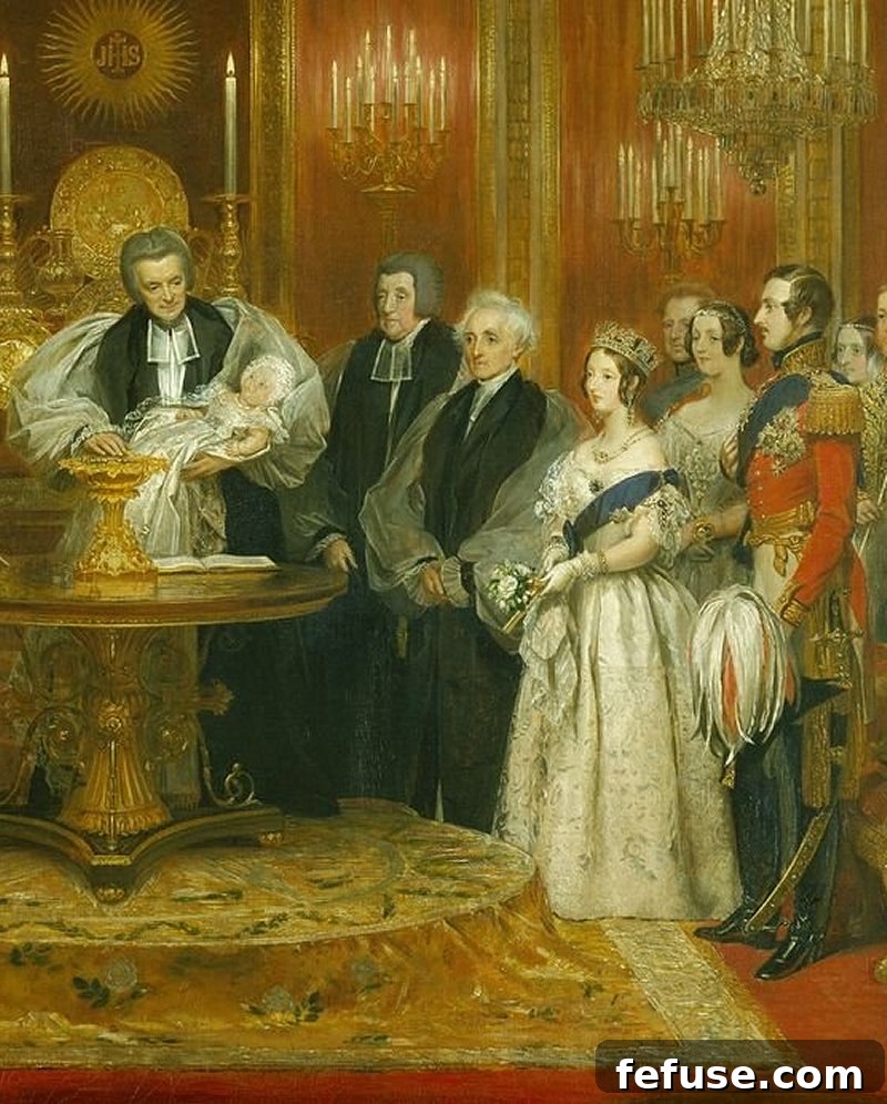 Detail of The Christening of Victoria, Princess Royal, 10 February 1841 by Charles Robert Leslie, 1841-42 (Royal Collection)