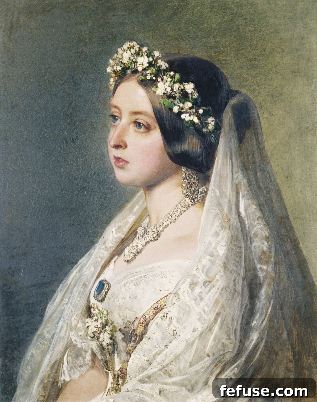 Franz Xaver Winterhalter's 1847 portrait of Queen Victoria in her wedding gown (Royal Collection)