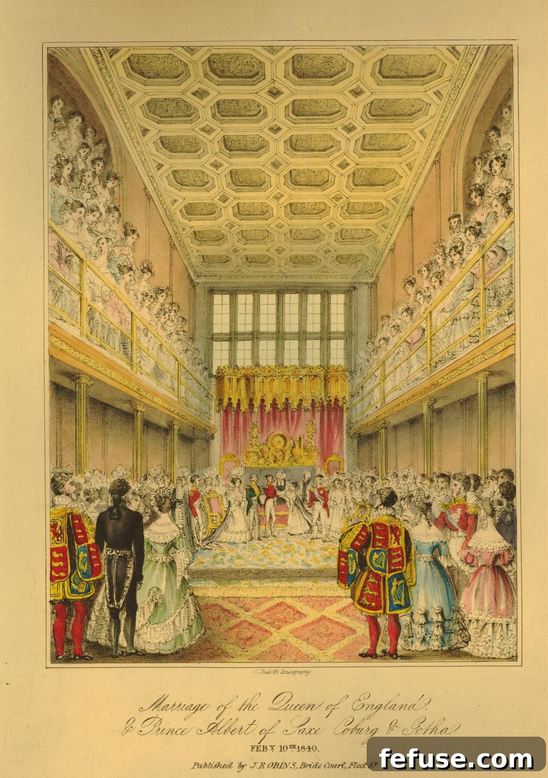 "Marriage of the Queen of England & Prince Albert of Saxe Coburg & Gotha," a print by Charles Chabot, ca. 1840 (British Museum/Wikimedia Commons)