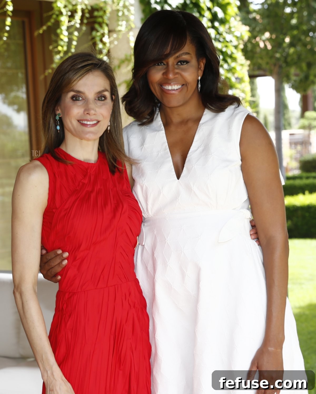 Queen Letizia of Spain and Michelle Obama are seen at Zarzuela Palace on June 30, 2016 in Madrid, Spain (Casa de Su Majestad el Rey via Getty Images)