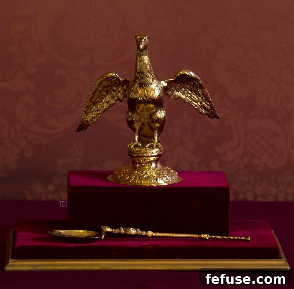 The Ampulla and Coronation Spoon, historic instruments used in Queen Elizabeth II's 1953 Coronation, displayed at Lambeth Palace. (Matt Dunham - WPA Pool/Getty Images)
