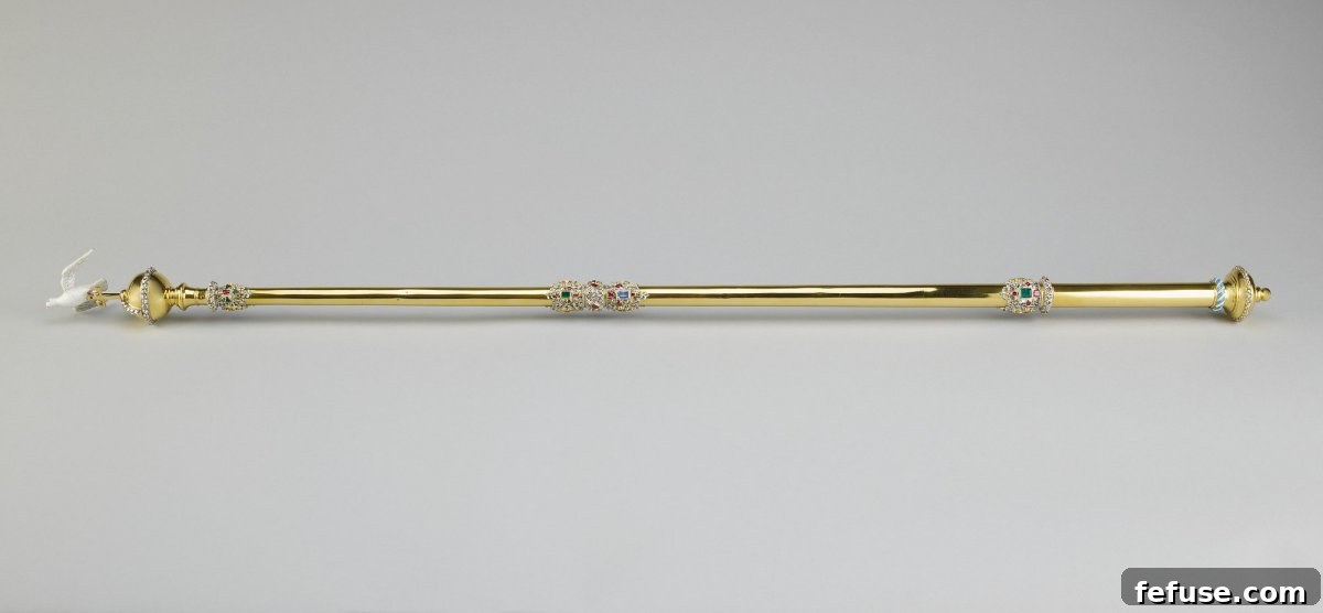 The Sovereign's Sceptre with Dove, representing equity and mercy, a ceremonial piece of the Crown Jewels. (Royal Collection Trust)