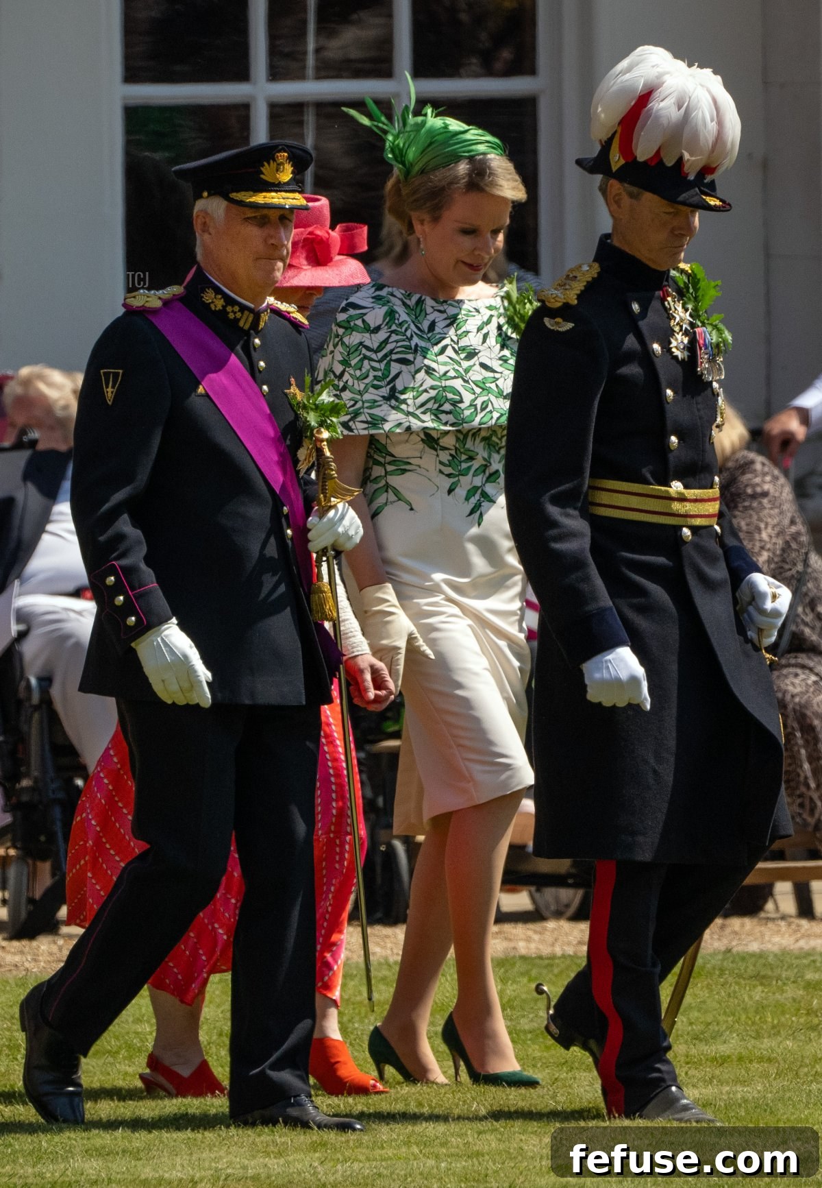 King Philippe and Queen Mathilde of the Belgians arrive at the Royal Hospital Chelsea for the Founder's Day Parade on June 8, 2023. (Carl Court/Getty Images)