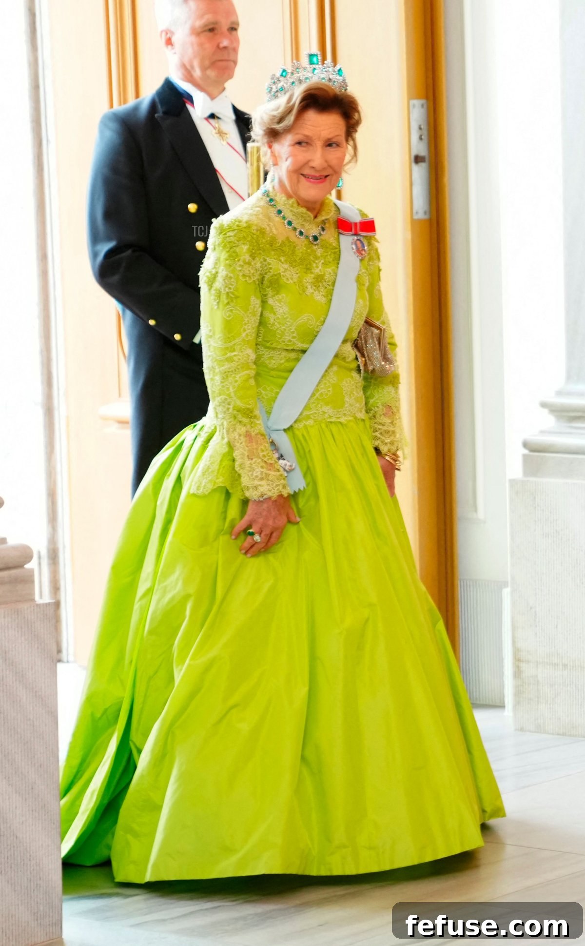 Queen Sonja of Norway arrives ahead of a gala dinner at Amalienborg Palace in Copenhagen on June 15, 2023 (LISELOTTE SABROE/Ritzau Scanpix/AFP via Getty Images)