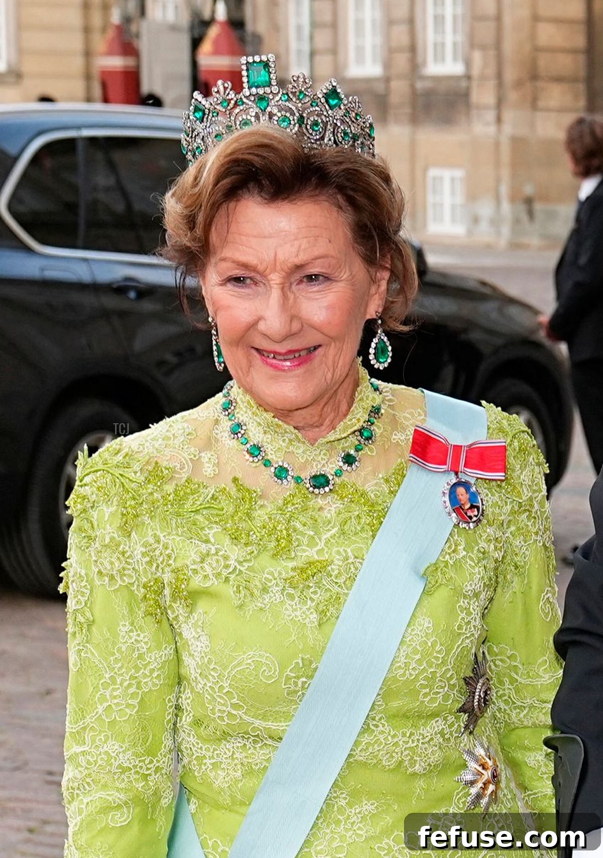 Queen Sonja of Norway arrives ahead of a gala dinner at Amalienborg Palace in Copenhagen on June 15, 2023 (MADS CLAUS RASMUSSEN/Ritzau Scanpix/AFP via Getty Images)