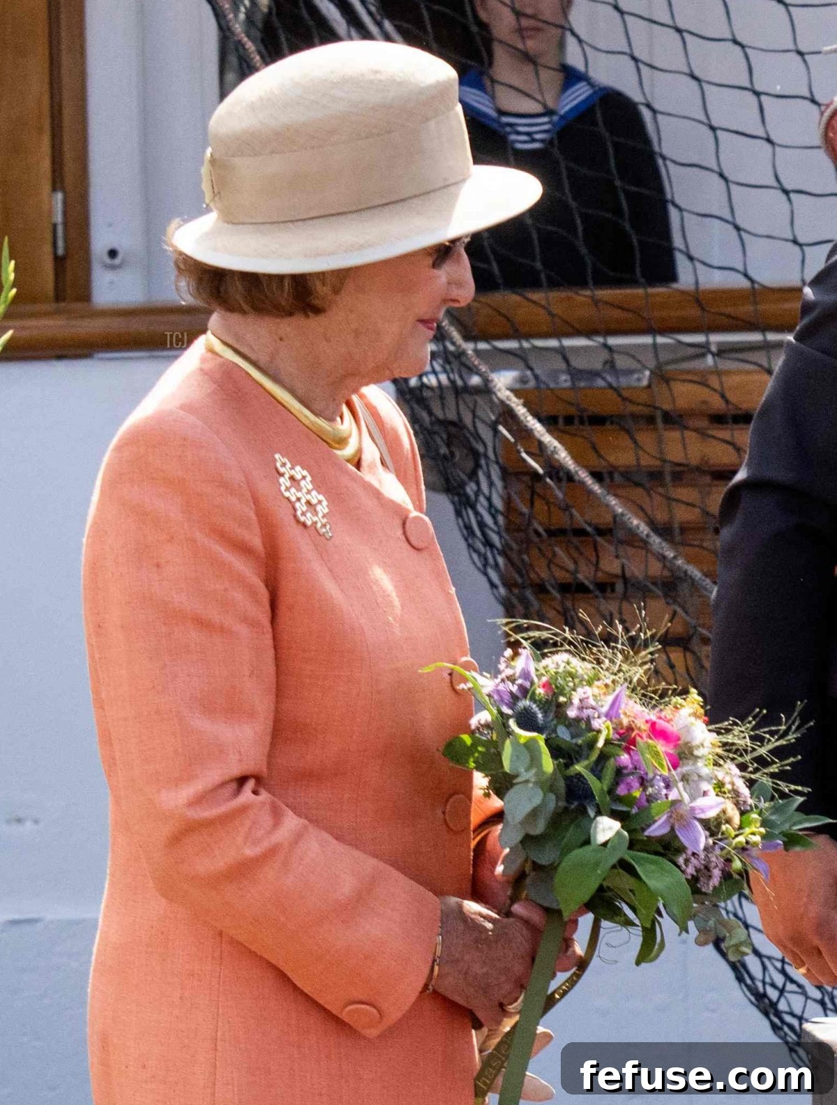 Queen Sonja of Norway disembarks the royal Norwegian ship Norge upon arrival at Aarhus Harbor on June 16, 2023 (BO AMSTRUP/Ritzau Scanpix/AFP via Getty Images)