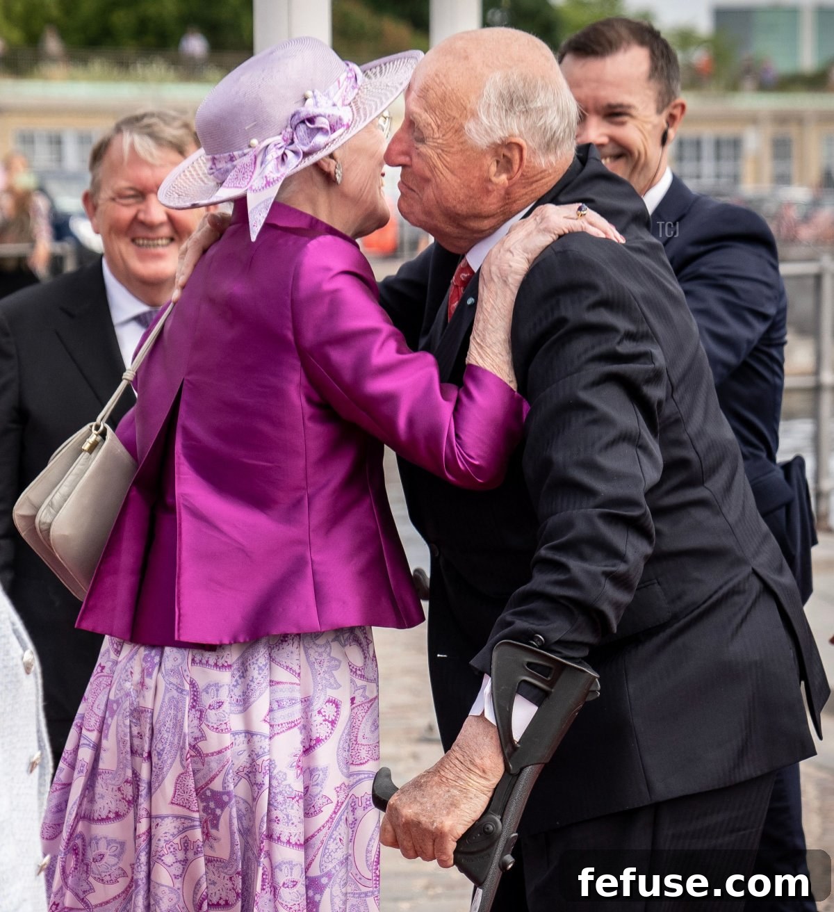 Queen Margrethe II of Denmark receives King Harald V of Norway at Toldboden in Copenhagen on June 15, 2023 (MADS CLAUS RASMUSSEN/Ritzau Scanpix/AFP via Getty Images)