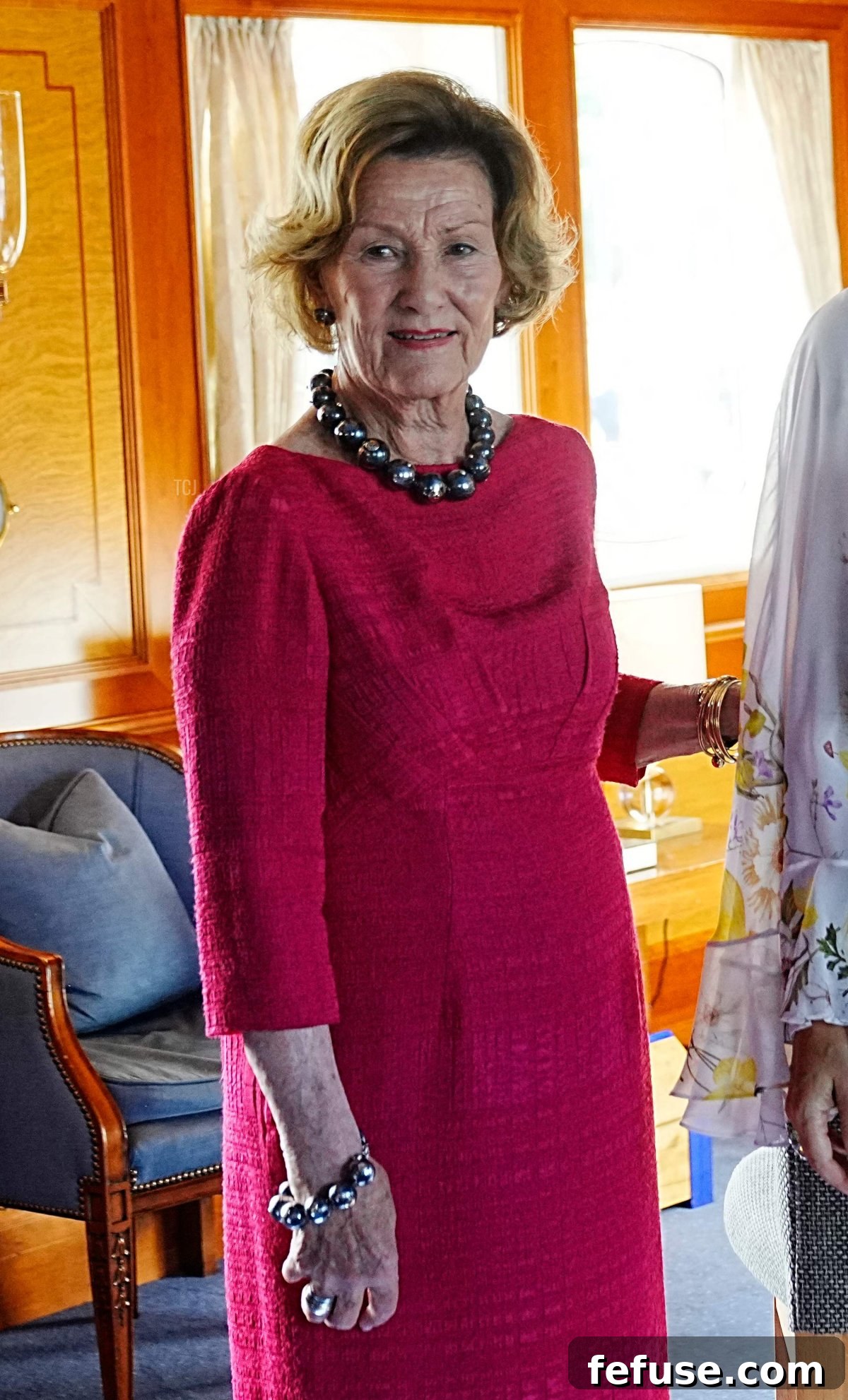 Queen Sonja of Norway poses on board the royal yacht Norge in Aarhus on June 16, 2023 (BO AMSTRUP/Ritzau Scanpix/AFP via Getty Images)