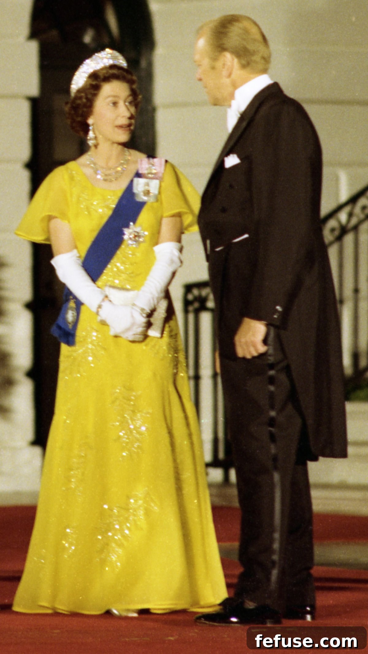 Queen Elizabeth II and President Ford attend a state dinner at the White House in Washington, D.C., July 7, 1976
