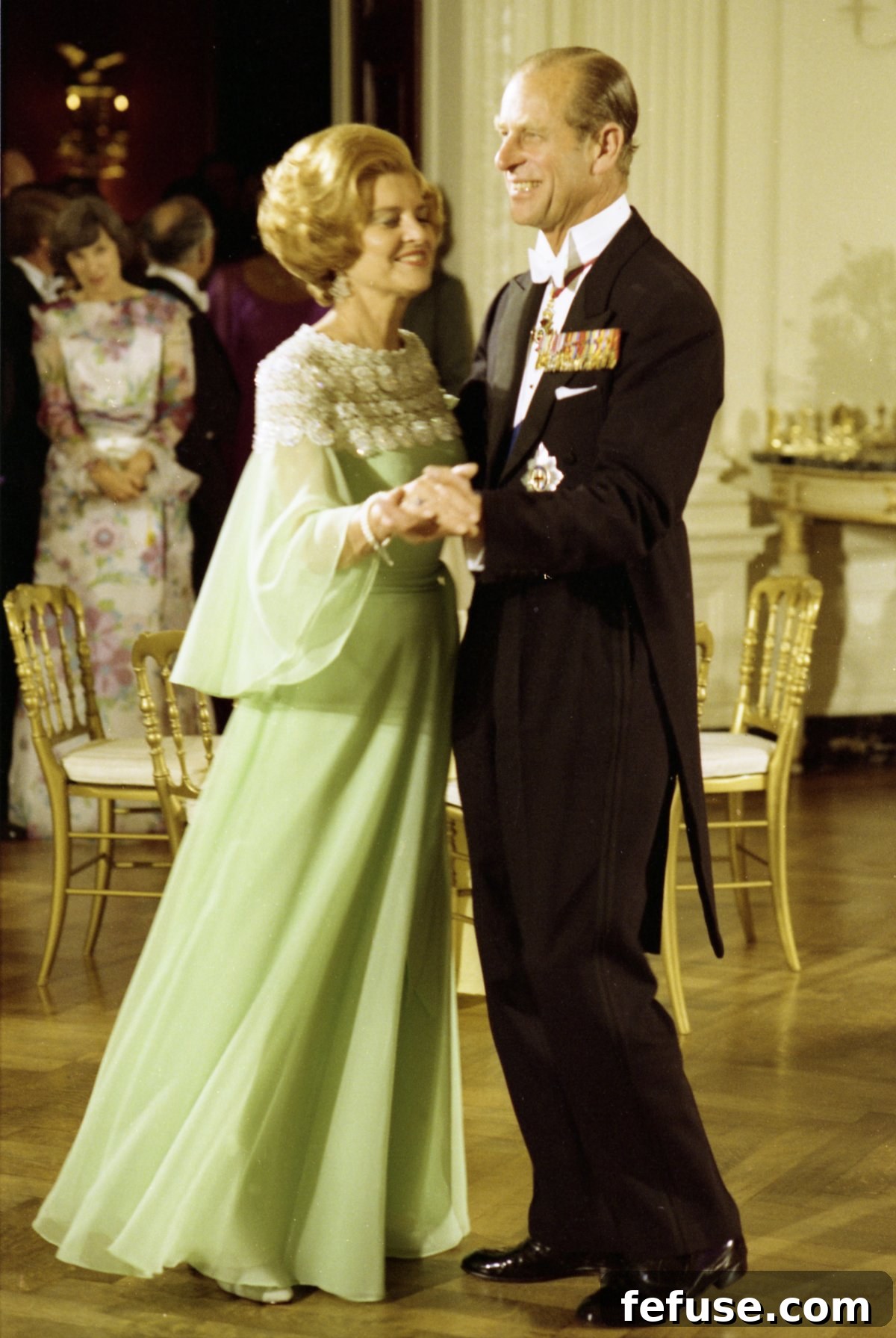 First Lady Betty Ford and Prince Philip dance after a state dinner at the White House in Washington, D.C., July 7, 1976